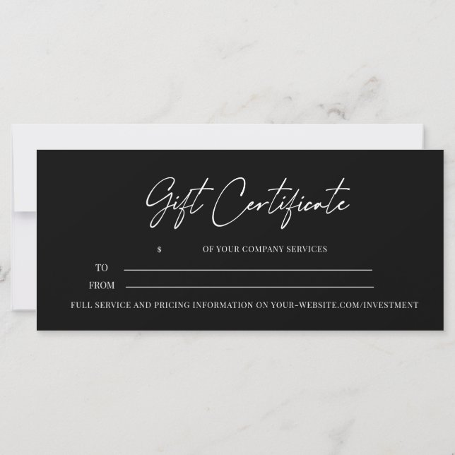 Svart i Modern Script Business Gift Certificate (Baksida)