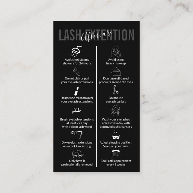 Svart Icon Makeup Lash Extension Eftervård Visitkort (Baksida)