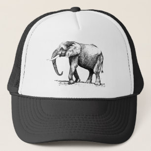 Svart illustration av en elefant keps