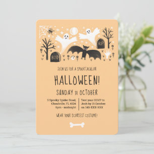 Svart illustration av Halloween Cute Spöken Orange Inbjudningar