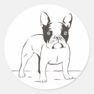 Svart illustration av kärlek Fransk Bulldog Puppy Runt Klistermärke