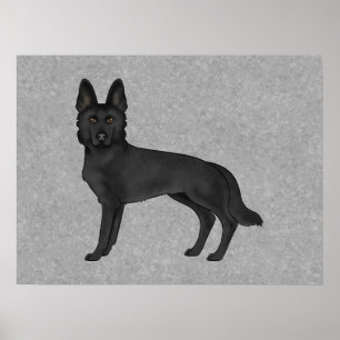 Svart illustration av tysk schäferhund tecknad hun poster