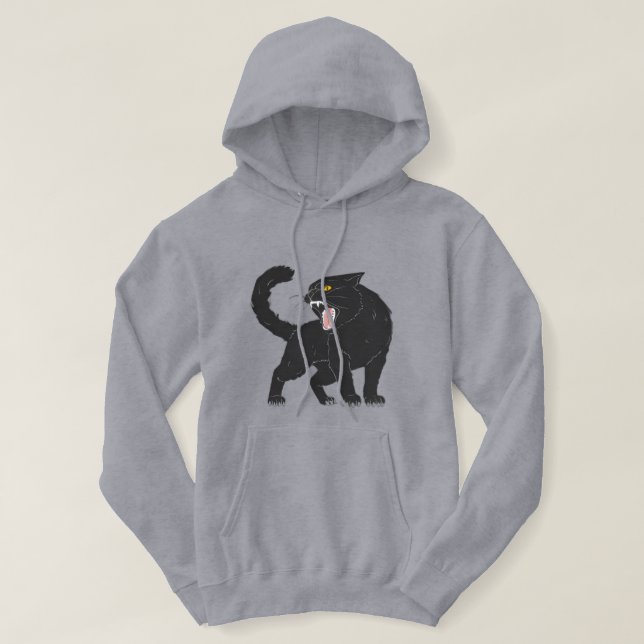Svart Ilsken Katt Tröja Hoodie (Design framsida)