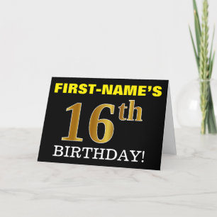 Svart, Imitation Guld "16:e BIRTHDAY"-kort Kort
