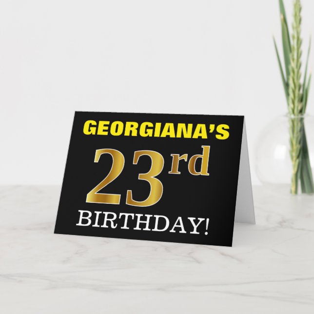 Svart, Imitation Guld "23:e BIRTHDAY"-kort Kort (Framsida)