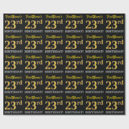 Svart, Imitation Guld "23:e BIRTHDAY" Presentpapper