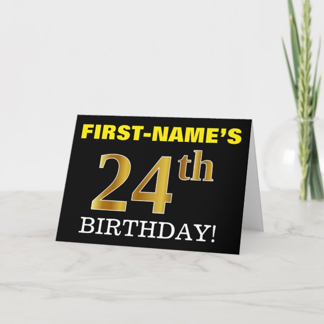 Svart, Imitation Guld "24:e BIRTHDAY"-kort Kort (Framsida)