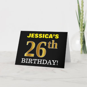Svart, Imitation Guld "26:e BIRTHDAY"-kort Kort