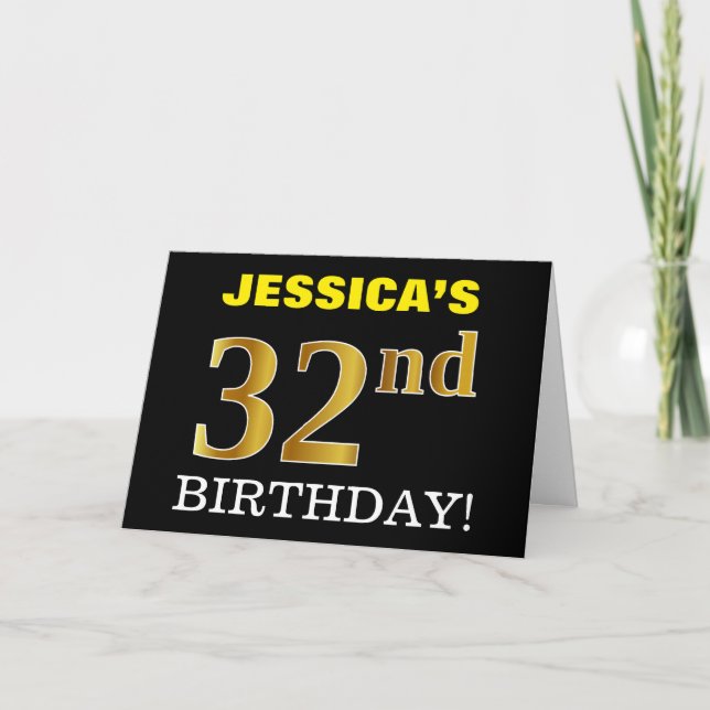 Svart, Imitation Guld "32:a BIRTHDAY"-kort Kort (Framsida)