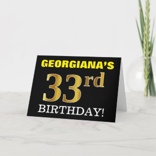 Svart, Imitation Guld "33:e BIRTHDAY"-kort Kort