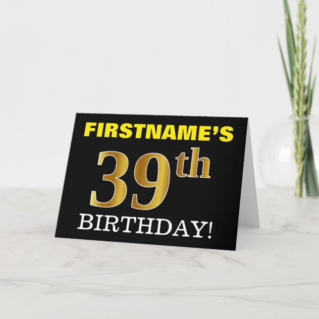 Svart, Imitation Guld "39:e BIRTHDAY"-kort Kort (Framsida)