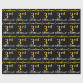 Svart, Imitation Guld "3rd BIRTHDAY" Presentpapper