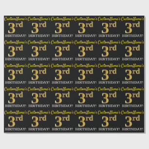 Svart, Imitation Guld "3rd BIRTHDAY" Presentpapper