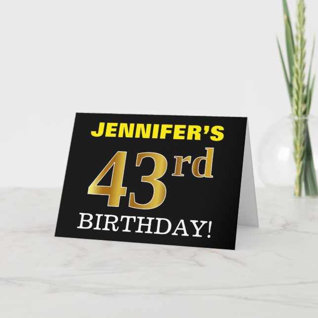 Svart, Imitation Guld "43:e BIRTHDAY"-kort Kort (Framsida)