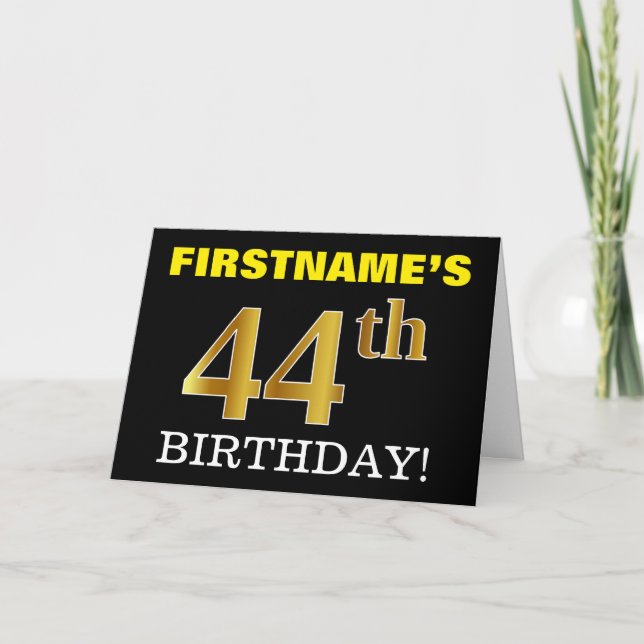 Svart, Imitation Guld "44:e BIRTHDAY"-kort Kort (Framsida)