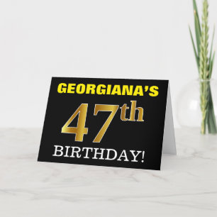 Svart, Imitation Guld "47:e BIRTHDAY"-kort Kort