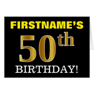 Svart, Imitation Guld "50:e BIRTHDAY"-kort Hälsningskort
