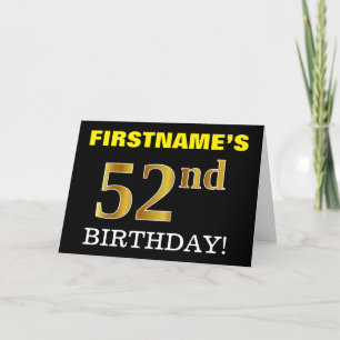 Svart, Imitation Guld "52:a BIRTHDAY"-kort Kort