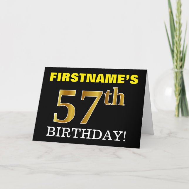 Svart, Imitation Guld "57:e BIRTHDAY"-kort Kort (Framsida)