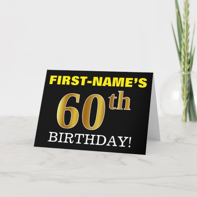 Svart, Imitation Guld "60:e BIRTHDAY"-kort Kort (Framsida)