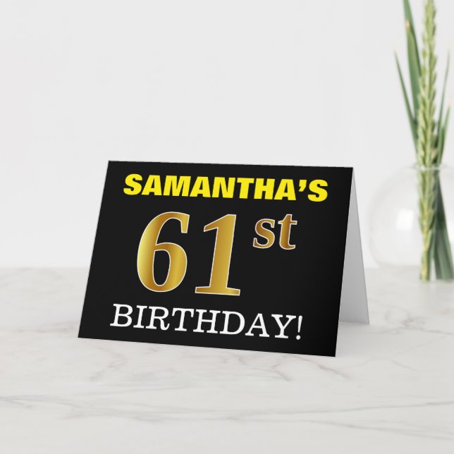 Svart, Imitation Guld "61:a BIRTHDAY"-kort Kort (Framsida)