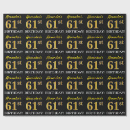 Svart, Imitation Guld "61:a BIRTHDAY" Presentpapper