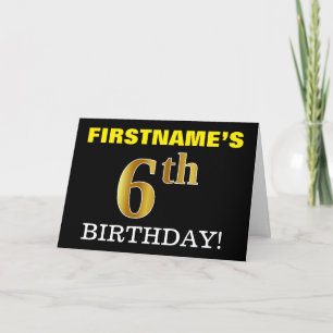 Svart, Imitation Guld "6e BIRTHDAY"-kort Kort