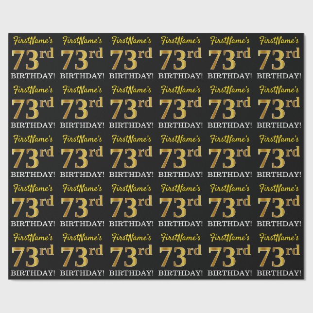 Svart, Imitation Guld "73:e BIRTHDAY" Presentpapper (Platt)