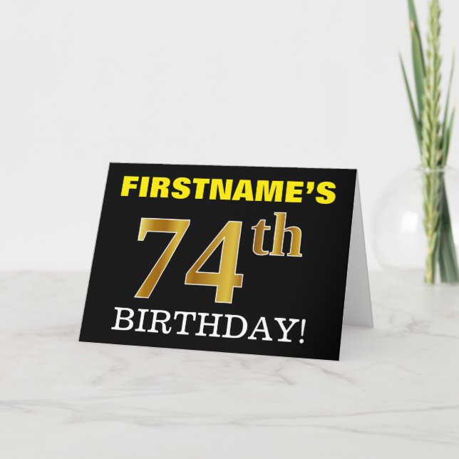 Svart, Imitation Guld "74:e BIRTHDAY"-kort Kort (Framsida)