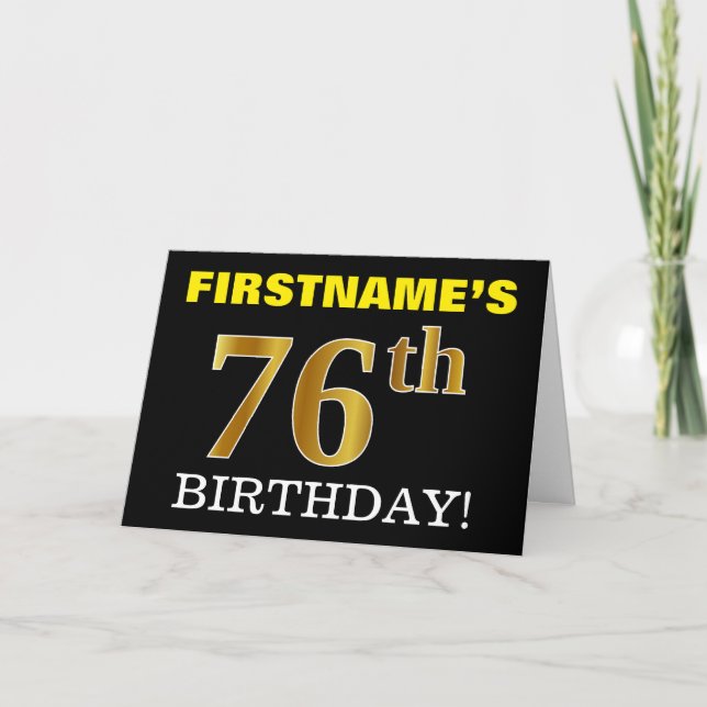 Svart, Imitation Guld "76:e BIRTHDAY"-kort Kort (Framsida)