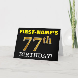 Svart, Imitation Guld "77:e BIRTHDAY"-kort Kort