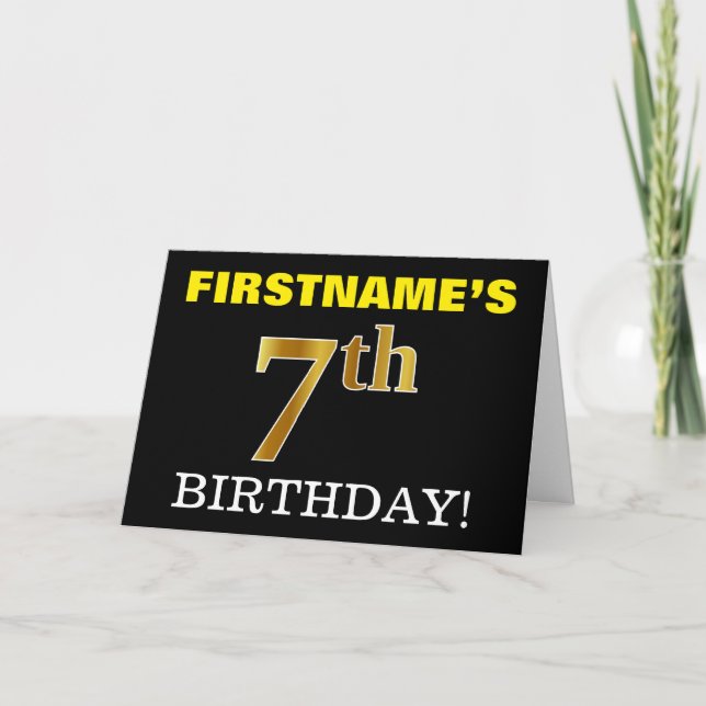 Svart, Imitation Guld "7:e BIRTHDAY"-kort Kort (Framsida)
