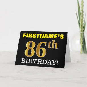 Svart, Imitation Guld "86:e BIRTHDAY"-kort Kort