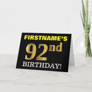 Svart, Imitation Guld 92:a BIRTHDAY-kort Kort
