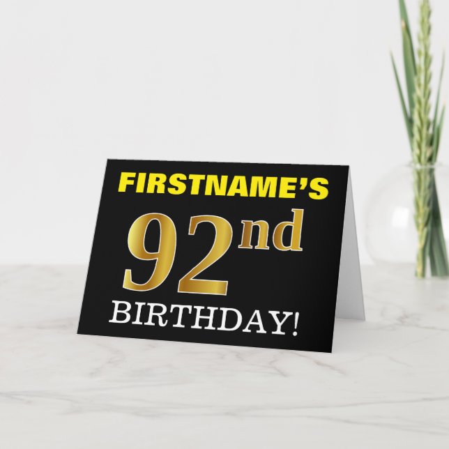 Svart, Imitation Guld 92:a BIRTHDAY-kort Kort (Framsida)