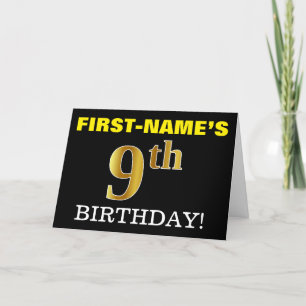 Svart, Imitation Guld "9th BIRTHDAY"-kort Kort