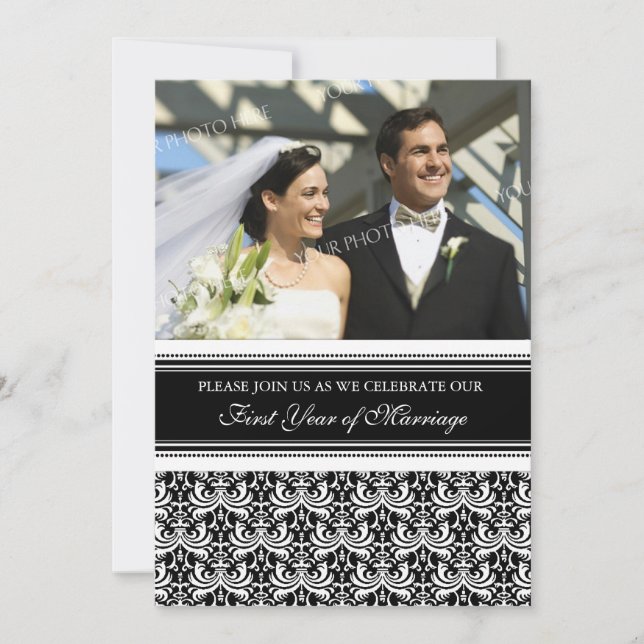 Svart inbjudan till 1:a årsjubileet av fotoparti (Framsida)