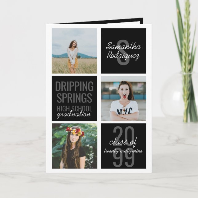 Svart inbjudan till 4-foto-Roligtar Studenten (Framsida)