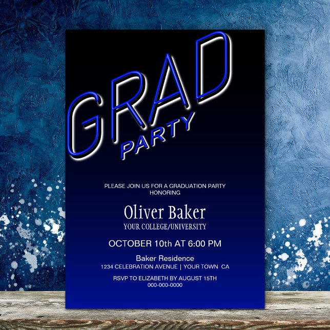 Svart inbjudan till Blue Grad Party (Skapare uppladdad)