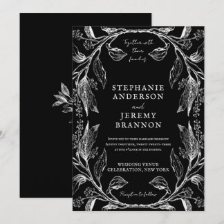 Svart inbjudan till Botanical Line Art Ram