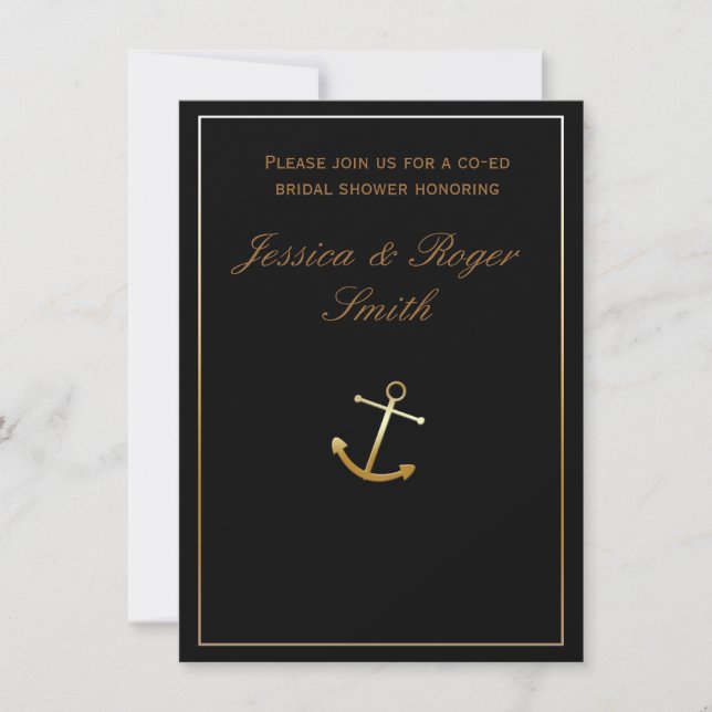 Svart inbjudan till Chic för Nautical Anchor i Ele (Framsida)