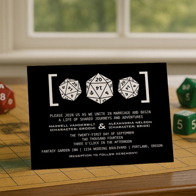 Svart inbjudan till D20 Dice Gamer Wedding (Black D20 Dice Gamer Wedding Invitation)