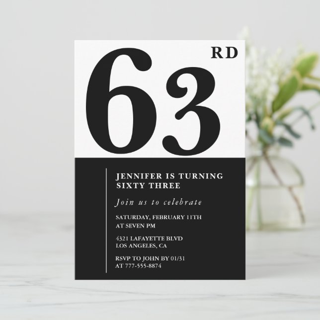 Svart inbjudan till kvinnlig Elegant på 63:e födel (Stående Fram)
