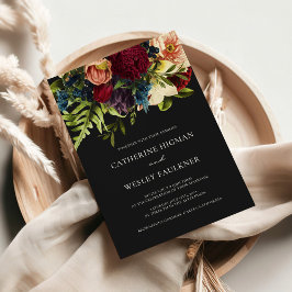 Svart inbjudan till Moody Blommigt Burgundy-bröllo