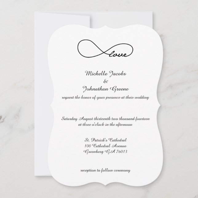 Svart inbjudan till Ofinity Wedding i Kärlek (Framsida)