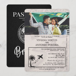 Svart inbjudan till pass för Brasilien-bröllop