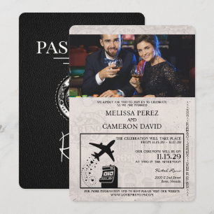 Svart inbjudan till Reno Passport Wedding