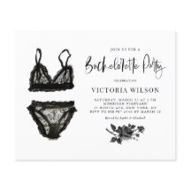 Svart inbjudan till Snöre Lingerie Bachelorette-pa