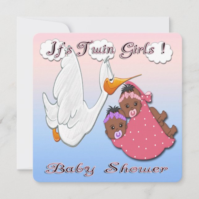 Svart inbjudan till Twin Girls Baby Shower (Framsida)