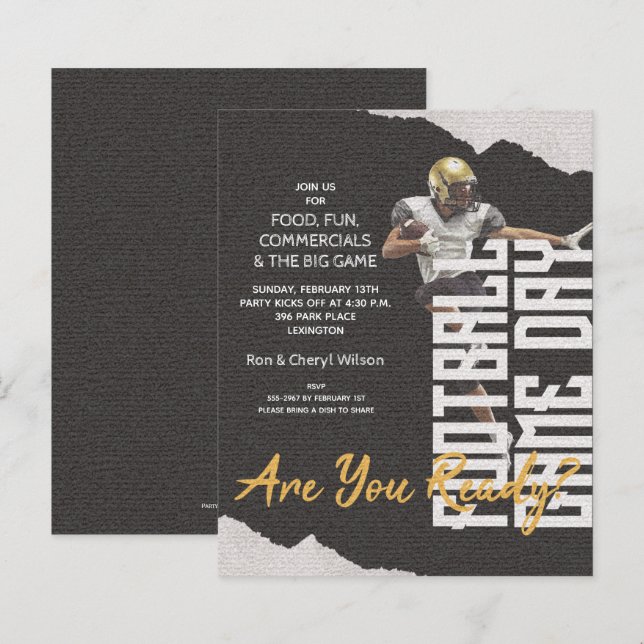 Svart Inbjudningskort för matchdag i fotbollsspela (Fram/baksida)